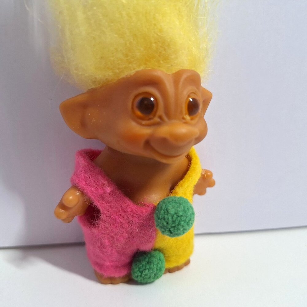 Wishnik Clown Troll Vintage 60s Long Yellow Hair Pink Green 3" Doll - Picture 2 of 9